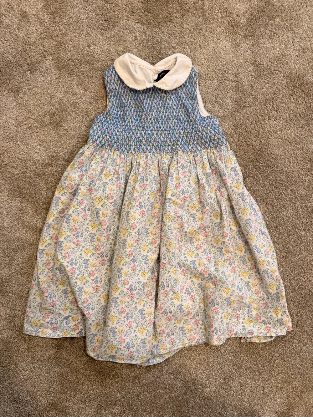 Ralph Lauren Girls Size 5 Smocked Floral Dress Peter Pan Collar Cottagecore